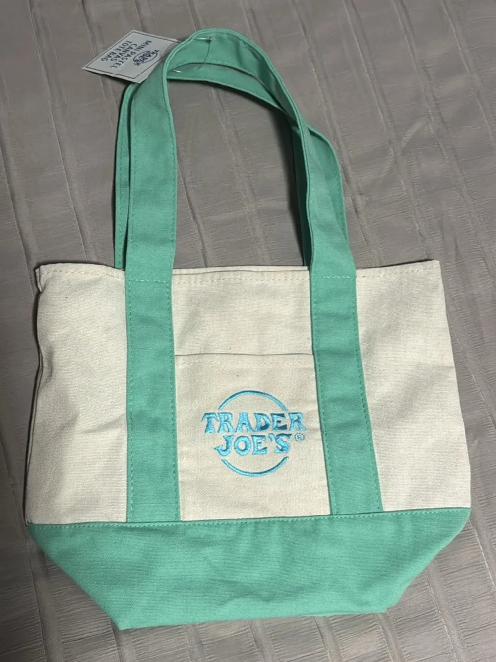 Cream and Mint Green Canvas Tote Bag